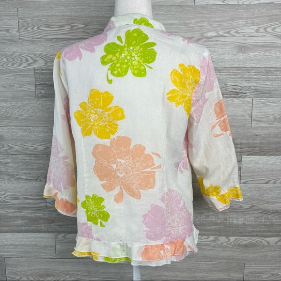 Erin London Linen Long Sleeve Multi Color & White Floral Button down shirt - Picture 5 of 8